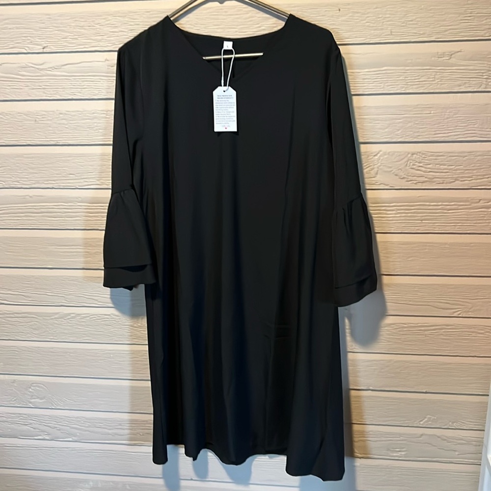 NWT Women’s Size L V neck, simple, black dress.